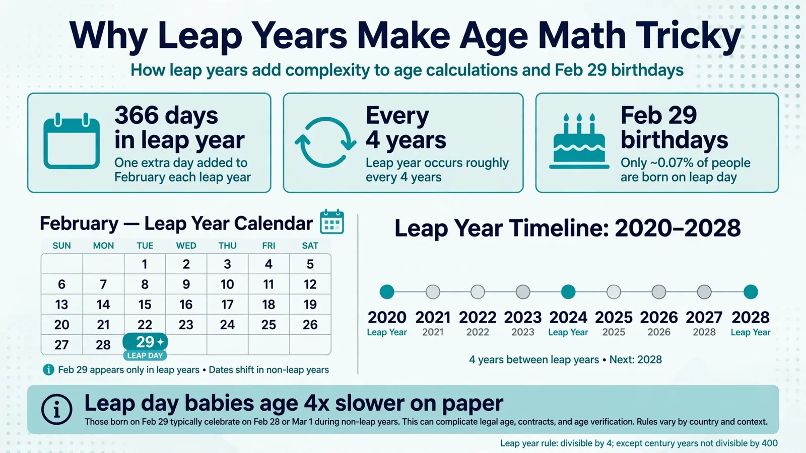 Leap years and age calculation showing February 29 effects