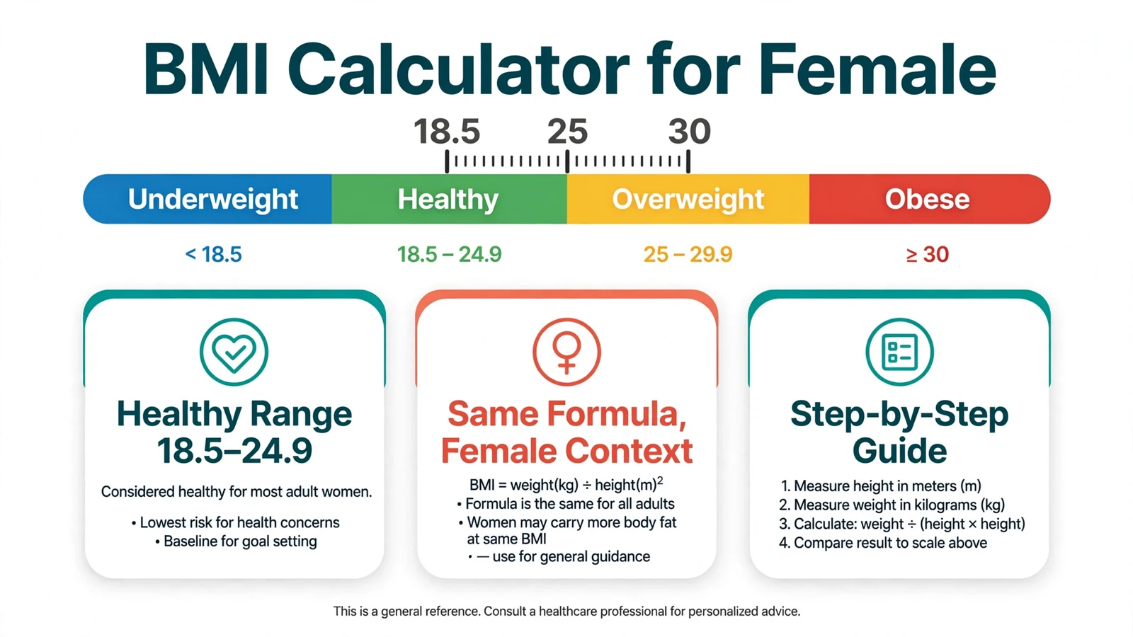 BMI calculator for female guide with color coded BMI scale for women