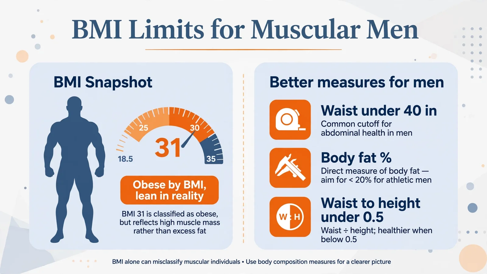 BMI limitations for muscular men with better alternatives like waist measurement and body fat percentage