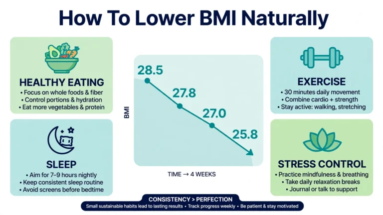 How to lower BMI naturally with 4 pillars diet exercise sleep stress