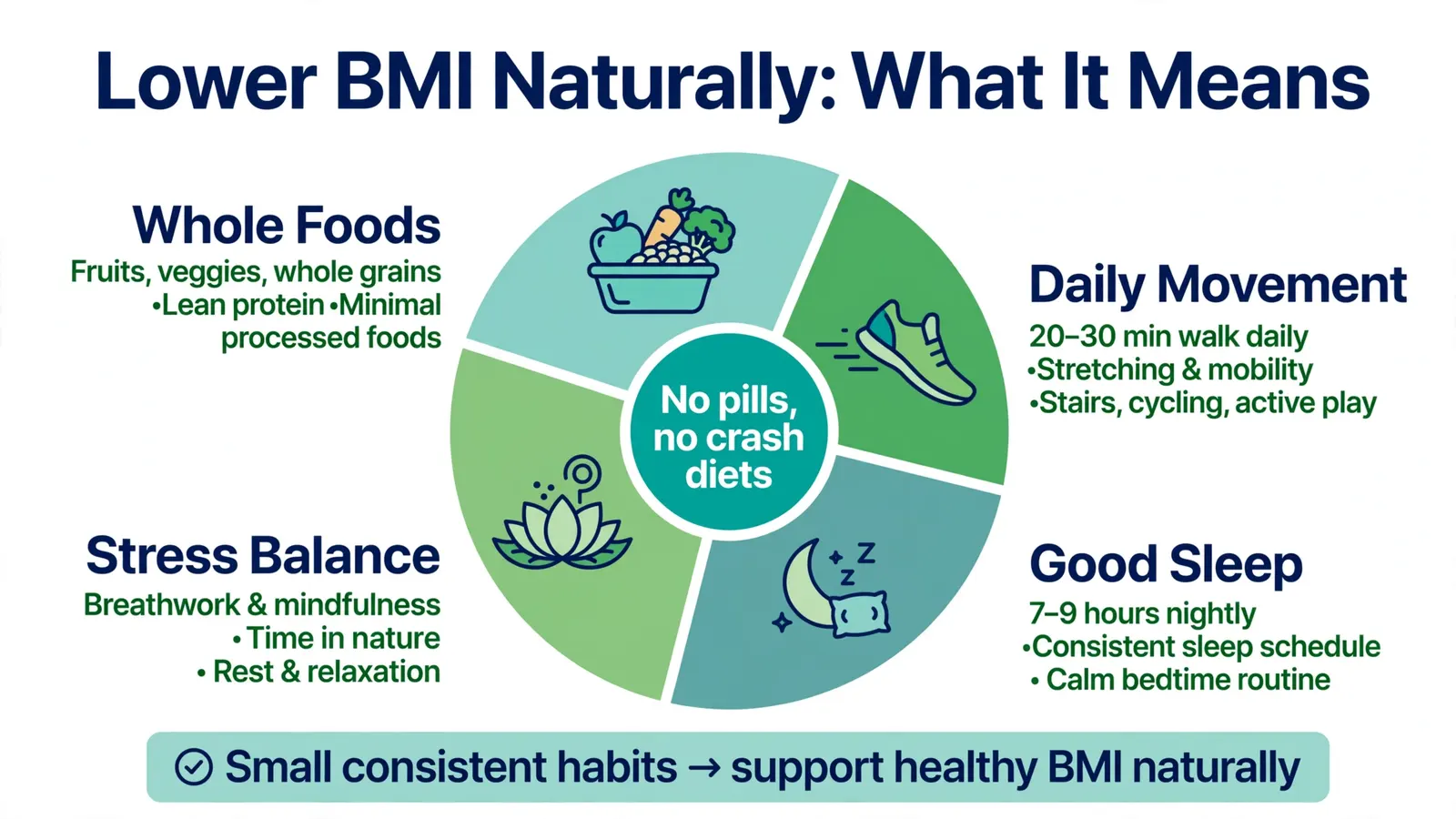 Lower BMI naturally meaning showing lifestyle wheel