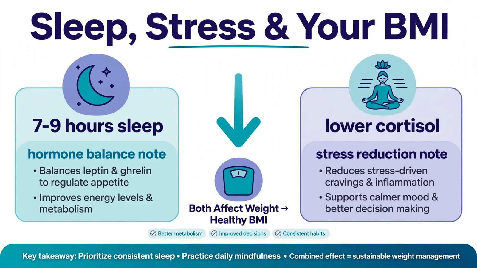 Sleep stress and BMI showing how rest affects weight
