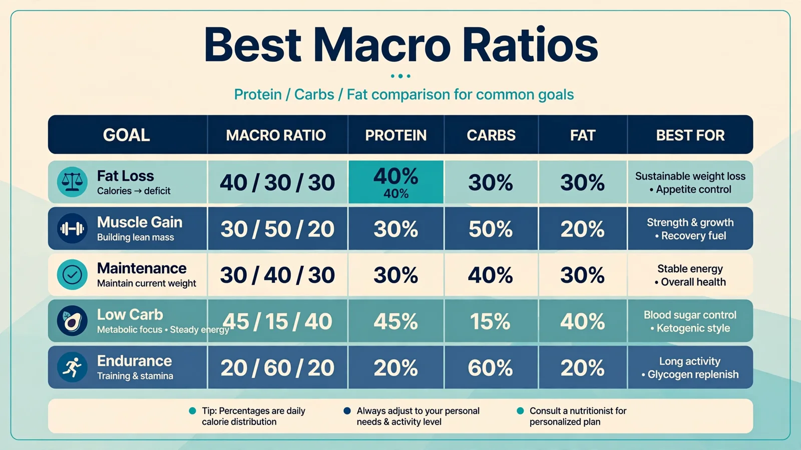 Best macro ratios table for fat loss muscle gain maintenance