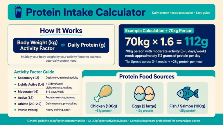 Protein intake calculator showing daily protein needs by weight