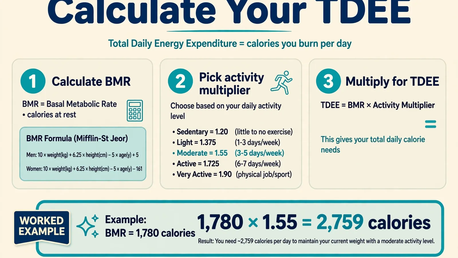 How to calculate TDEE manually in three steps with a worked example