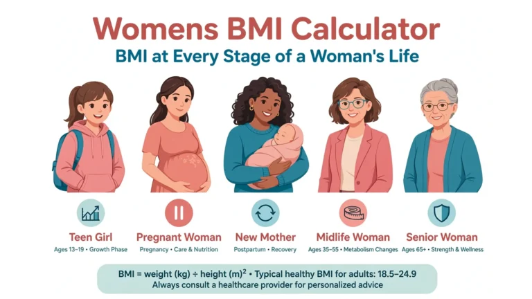 Womens BMI calculator guide across life stages from teens to older age