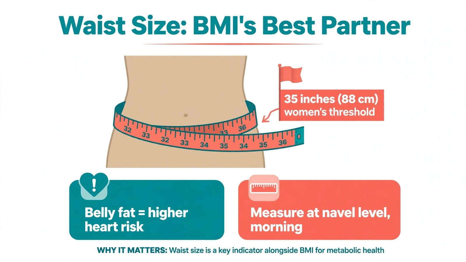 Waist circumference measurement chart with 35 inch threshold for women